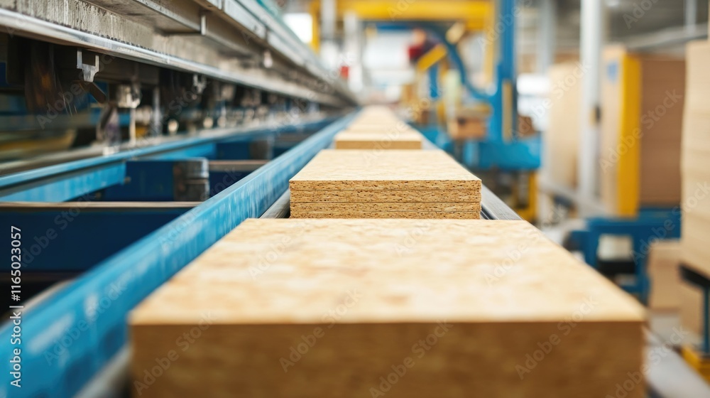 Conveyor belts transporting gypsum boards through the final packaging stage in a busy factory. Conveyor belts transporting gypsum boards through the final packaging stage in a busy factory.