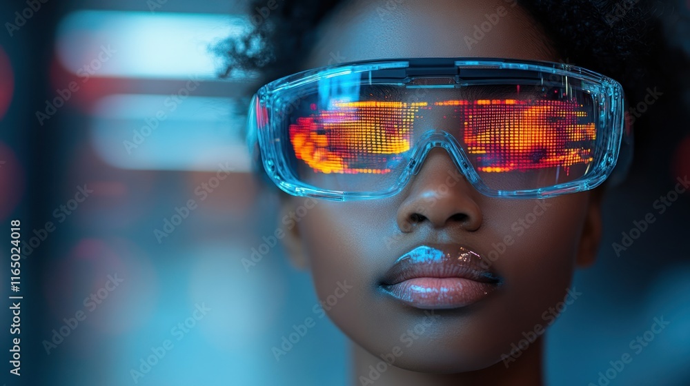 Futuristic eyewear with vibrant digital display. Futuristic eyewear with vibrant digital display.