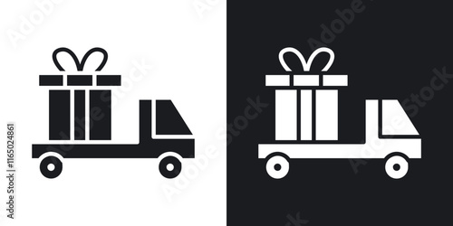 Truck carrying gift box icons in flat style