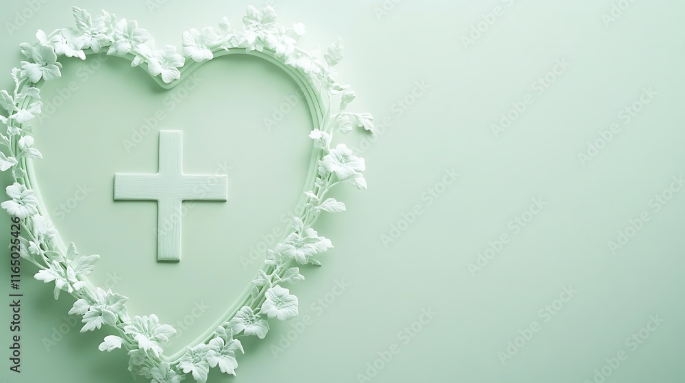Fototapeta premium White Floral Heart Encircling a Cross