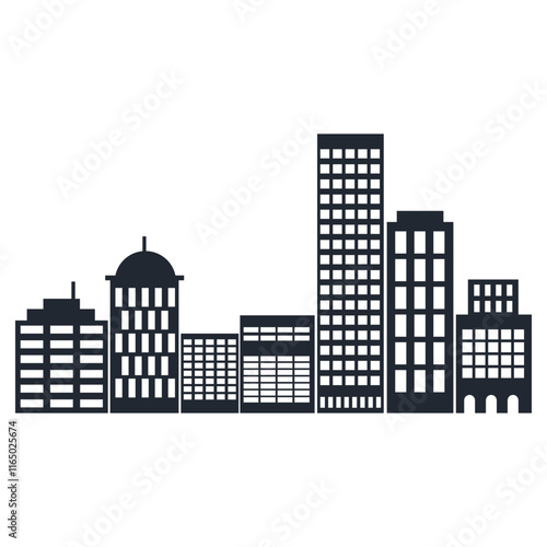Modern City Skyline Silhouette Isolated on White Background. 
