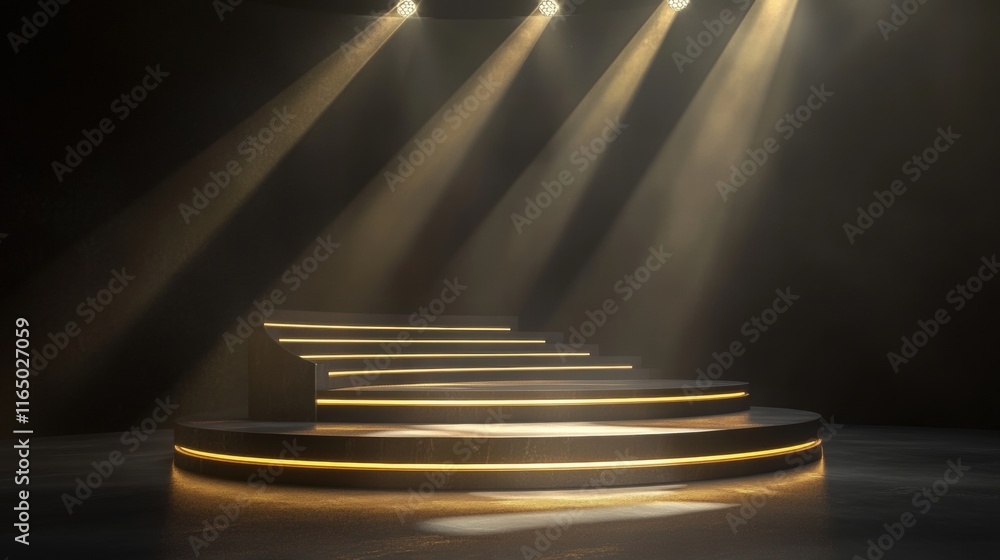 Obraz premium Illuminated podium stage for mockup creative display modern event space stylish design artistic concept