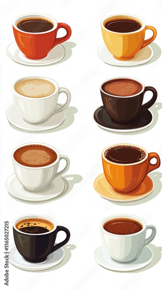A Collection of Exquisite Coffee Cups in Vibrant Colors A Collection of Exquisite Coffee Cups in Vibrant Colors