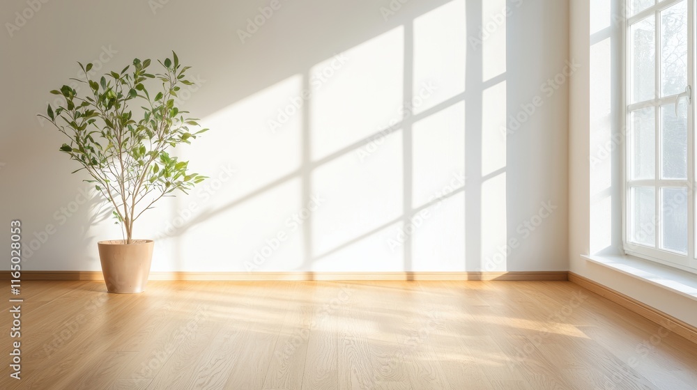 Fototapeta premium An empty room with a blank wall, perfect for showcasing artwork, photographs, or design concepts.