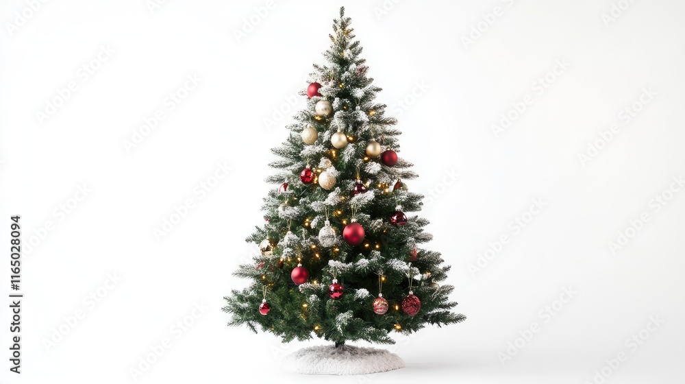 A Christmas tree with sparkling tinsel, glowing lights, and festive ornaments, placed in front of a simple white background for holiday designs. A Christmas tree with sparkling tinsel, glowing lights, and festive ornaments, placed in front of a simple white background for holiday designs.