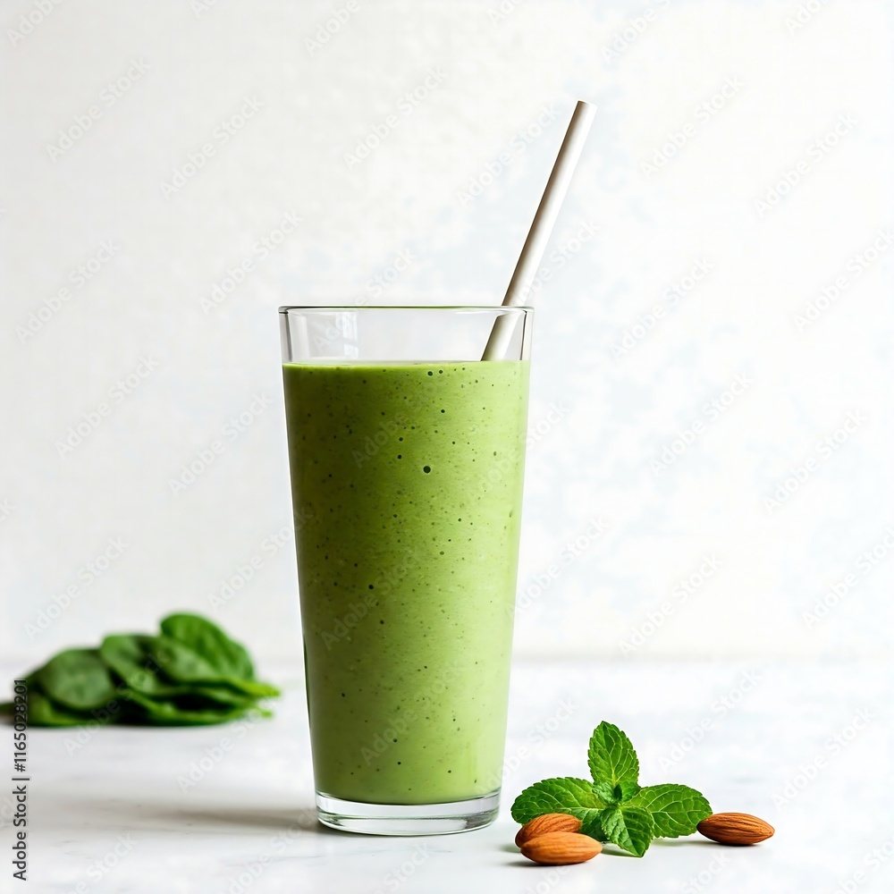 A vibrant green matcha smoothie served in a glass, providing a healthy and energizing drink choice. A vibrant green matcha smoothie served in a glass, providing a healthy and energizing drink choice.