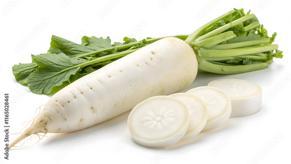 Fresh daikon radish on white background isolated Fresh daikon radish on white background isolated