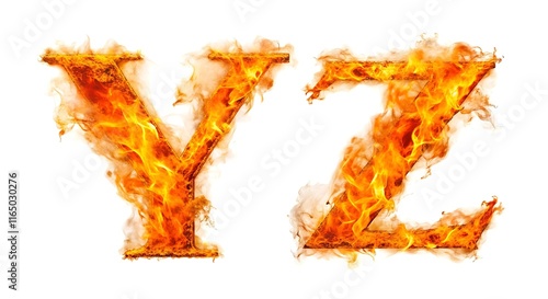 flaming yz fiery alphabet letters blazing typography isolated on white background photo