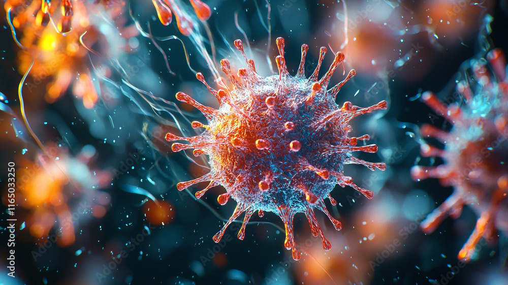 Microscopic Virus Particle Red Blue Cellular Structure Microscopic Virus Particle Red Blue Cellular Structure