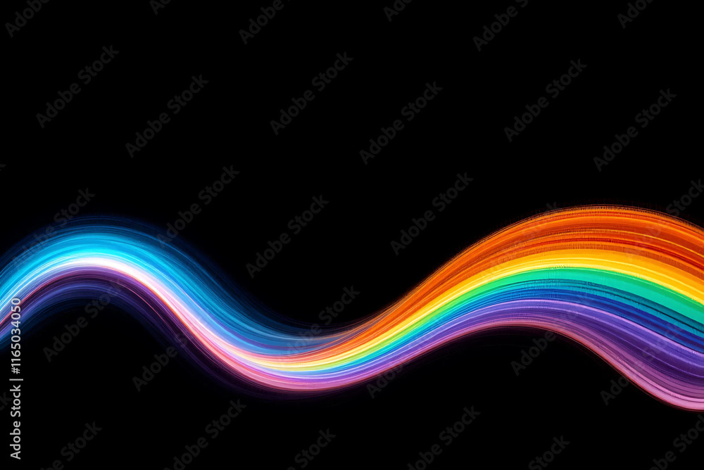 Obraz premium Grainy Rainbow Gradient with Wave-Like Color Flow on Black Background - Vibrant Orange, Blue, Teal, and White Transition