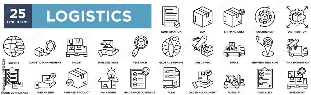 Logistics icon Collection Set. Containing design
confirmation, box, shipping cost, procurement, distribution Logistics icon Collection Set. Containing design
confirmation, box, shipping cost, procurement, distribution