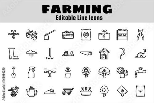 Farming outline icon set