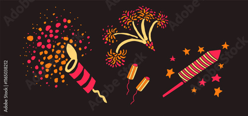 Firework rockets and explosions vector