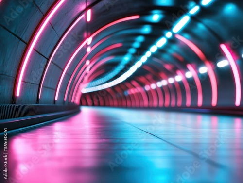 Illuminated tunnel action urban setting abstract photography nighttime environment ground level view futuristic concept photo