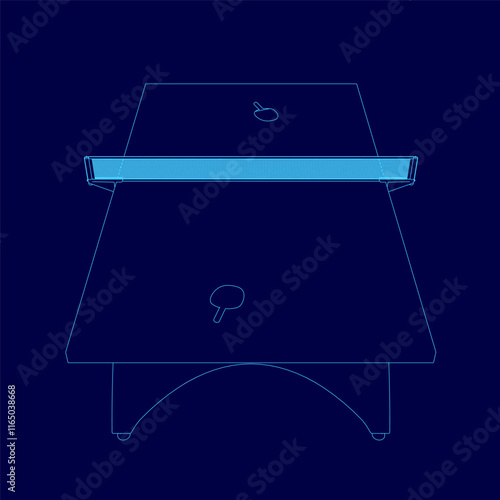 Blue table with a ping pong net on top.