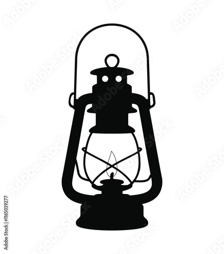 Silhouette kerosene lamp icon vector illustration on white background. Black oil and gas lantern icon.