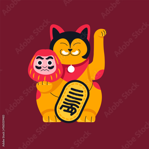 Golden lucky cat with daruma