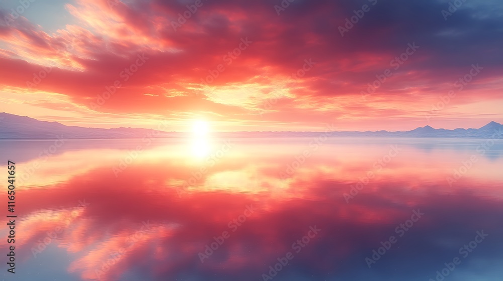 Serene Sunset Over Calm Mountain Lake Waters Serene Sunset Over Calm Mountain Lake Waters