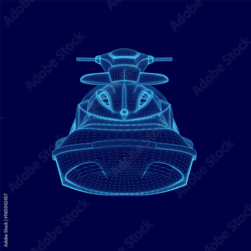 Blue jet ski is shown in a stylized, 3D form. The jet ski is a small, compact model with a sleek design. The blue color of the jet ski gives it a sense of speed and excitement