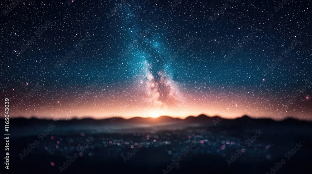 Starry abstract background idea. A breathtaking night view of the galaxy illuminating the mountain landscape. Starry abstract background idea. A breathtaking night view of the galaxy illuminating the mountain landscape.
