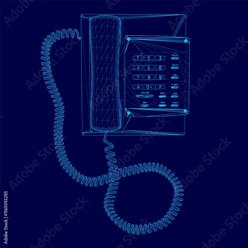 Blue phone with a blue cord hanging off it. The phone is a vintage style phone