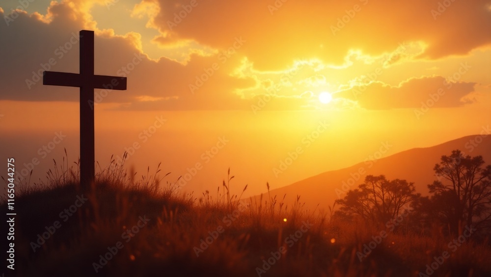 Cross on the hill with sunset. Cross on the hill with sunset.