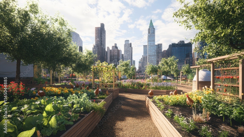Urban farming often includes raising chickens Urban farming often includes raising chickens