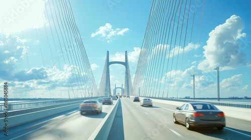 The Sunshine Skyway Bridge over Tampa Bay in St. Petersburg, Florida, with cars passing through.