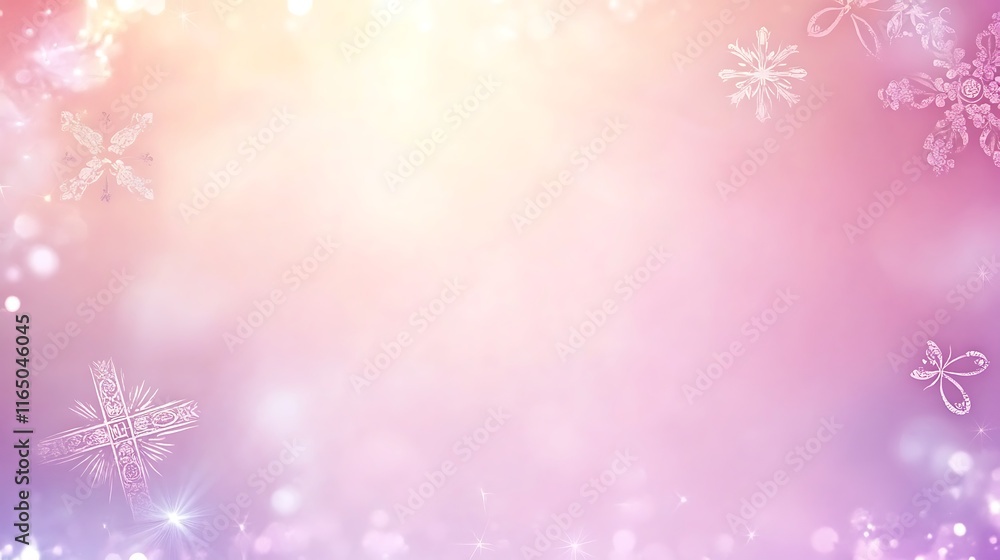 Pastel Pink Background With Delicate Snowflake And Cross Designs