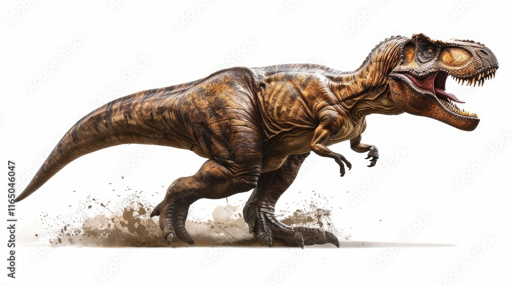Fototapeta premium A realistic depiction of a running Tyrannosaurus rex in a dynamic pose.