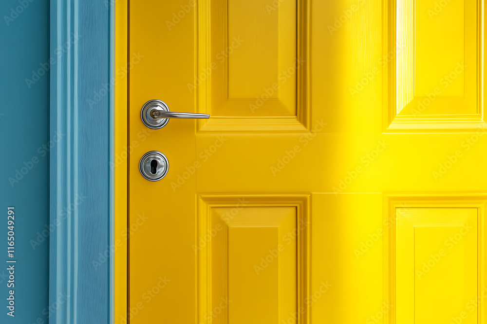 Fototapeta premium Vibrant Yellow Door with Contrasting Blue Trim