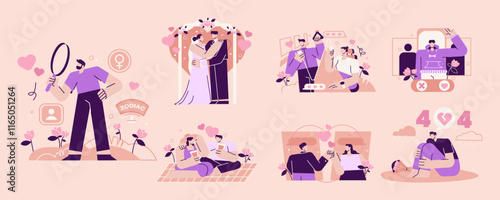 Dating App Flat Illustration Set