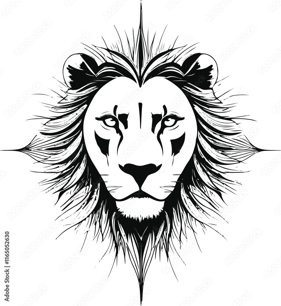 Fototapeta premium minimalist lion face mandala illustration in a flat vector art style, set against a pristine white background, featuring intricate and symmetrical line patterns 6.eps