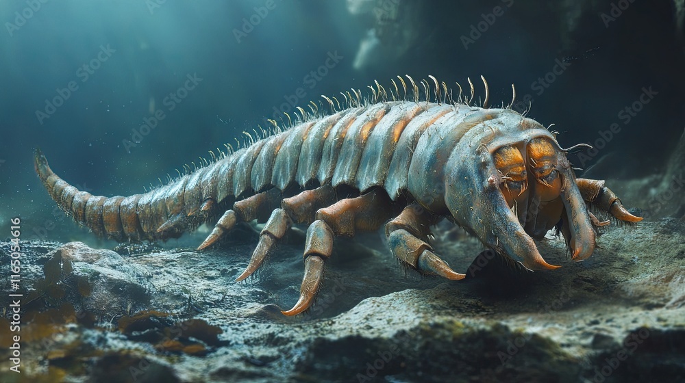 A 3D illustration of the prehistoric marine creature Sidneyia, showcasing this ancient arthropod and its role in Earth's early marine ecosystems, offering insight into prehistoric aquatic life from A 3D illustration of the prehistoric marine creature Sidneyia, showcasing this ancient arthropod and its role in Earth's early marine ecosystems, offering insight into prehistoric aquatic life from