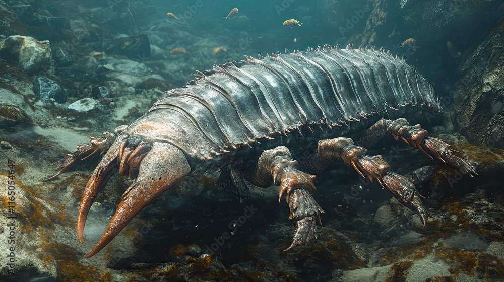 A 3D illustration of the prehistoric marine creature Sidneyia, showcasing this ancient arthropod and its role in Earth's early marine ecosystems, offering insight into prehistoric aquatic life from A 3D illustration of the prehistoric marine creature Sidneyia, showcasing this ancient arthropod and its role in Earth's early marine ecosystems, offering insight into prehistoric aquatic life from