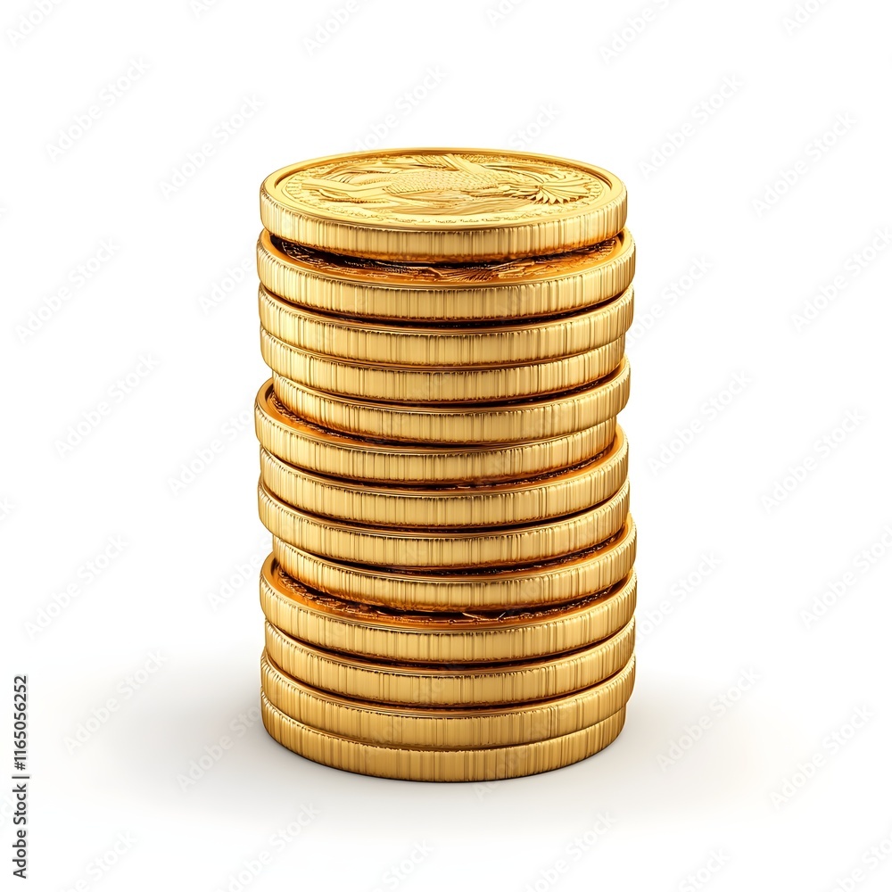 Stack of gold coins with a white background Stack of gold coins with a white background