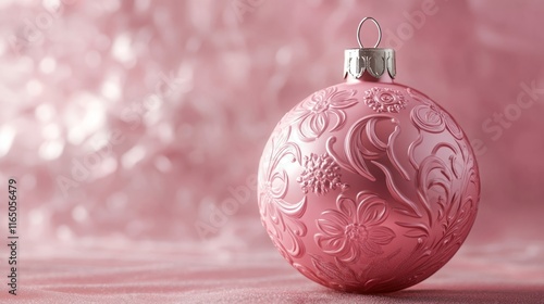 Glossy pink ornament with embossed floral patterns
