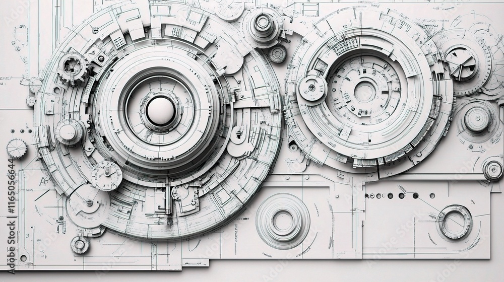 Naklejka premium Detailed Technical Drawing of a Mechanical Engine Background Design