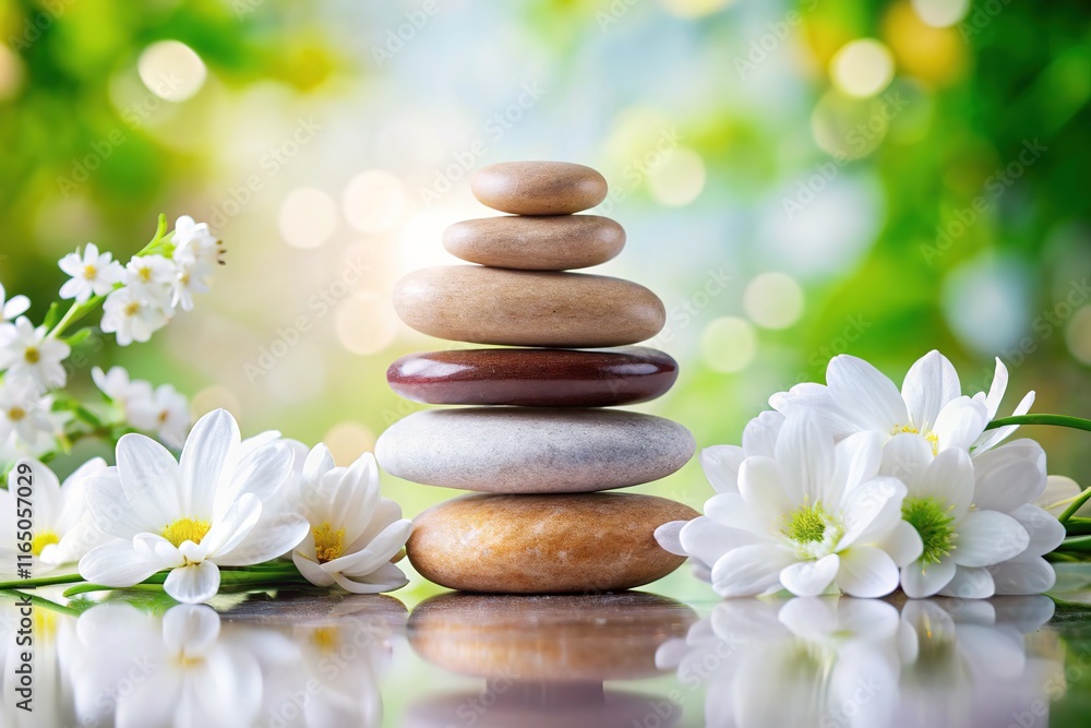 Harmonious Stones & Flowers - Peaceful Setting Harmonious Stones & Flowers - Peaceful Setting
