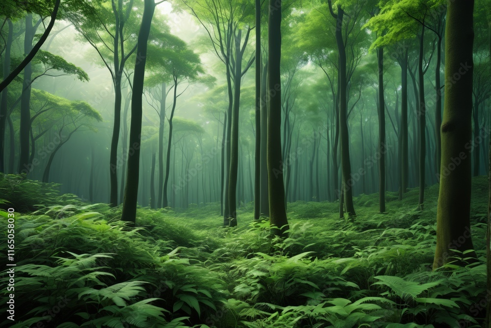 Fototapeta premium there is a green forest with many trees and ferns