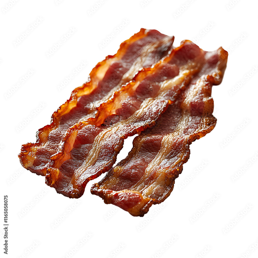 Fototapeta premium Crispy Delicious Bacon Strips Transparent Background.