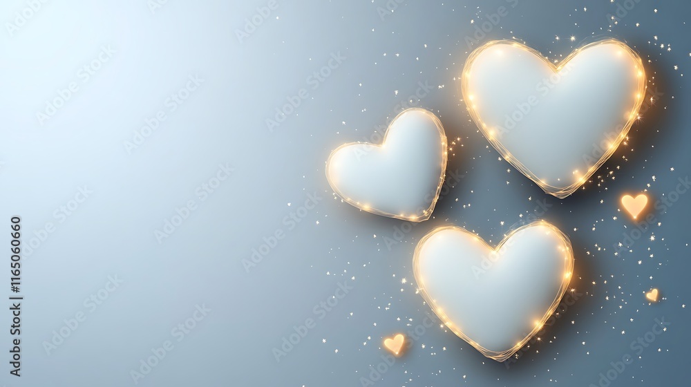 Three White Hearts Glowing With Golden Lights Three White Hearts Glowing With Golden Lights