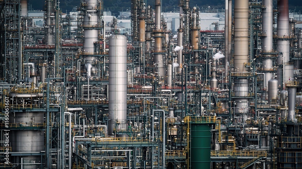 Large Industrial Plant with Extensive Network of Pipes and Valves Large Industrial Plant with Extensive Network of Pipes and Valves