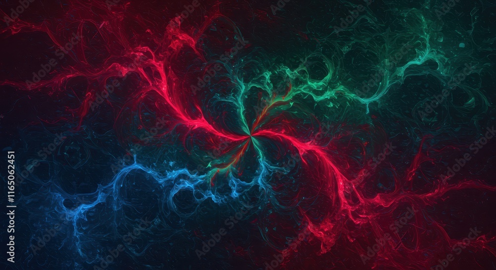 Vibrant abstract fractal design with red, green, and blue energetic patterns Vibrant abstract fractal design with red, green, and blue energetic patterns