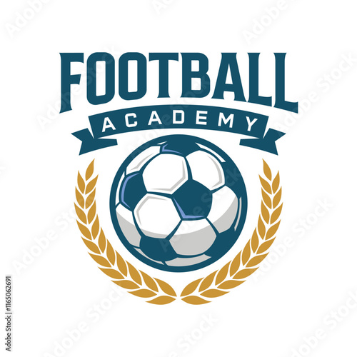 Football Logo Badge with a Soccer Ball illustration. Sport Team Academy Logo Vector Template.