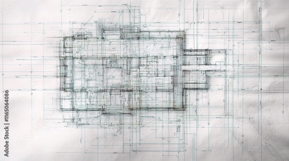 Obraz premium Detailed Blueprint Layout for Modern Building Construction Project