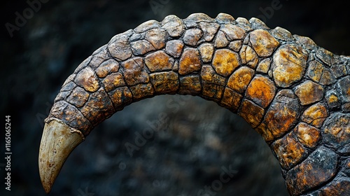 A Cretaceous Deinocheirus dinosaurâ€™s tail, showcasing the distinctive features of one of the largest theropods, emphasizing the diversity of life forms that once roamed Earth before the mass  photo