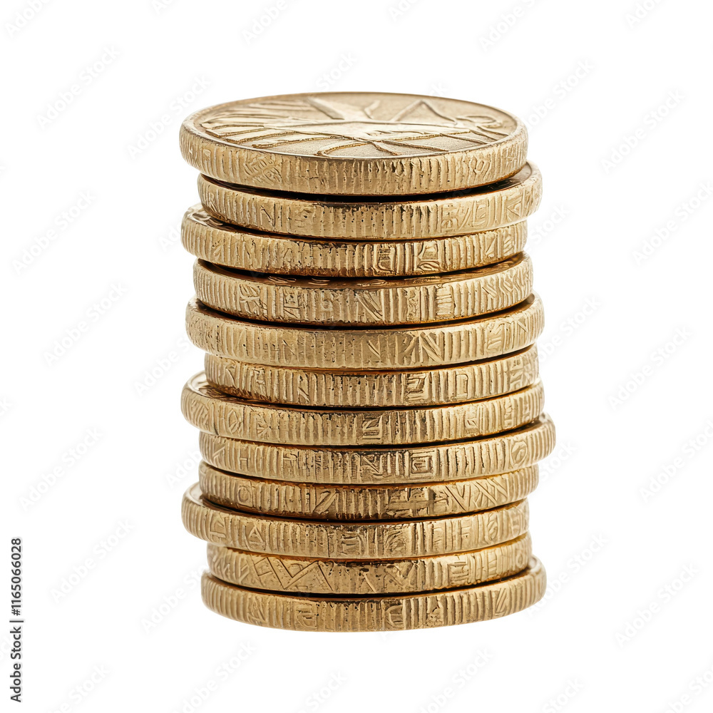 Stack of Shiny Gold Coins with Embossed Details Stack of Shiny Gold Coins with Embossed Details
