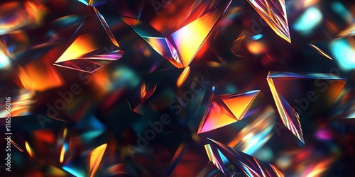 3d render, abstract crystal background, iridescent texture, macro panorama, faceted gem, wide panoramic polygonal wallpaper