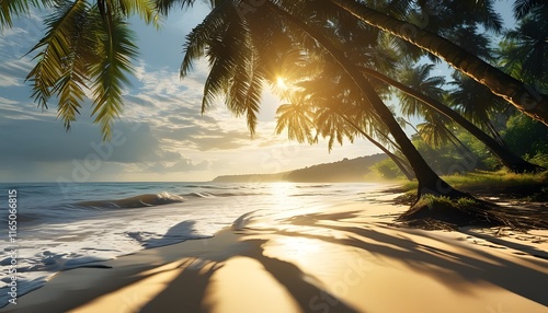 Summer beach serenity tropical sunset ocean view peaceful atmosphere nature's beauty photo